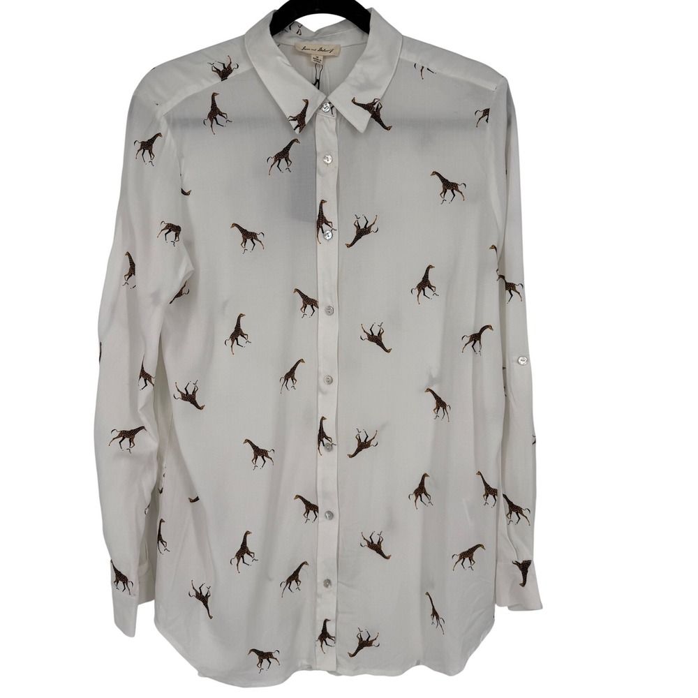 NWT Jane and Delancey Womens Giraffe Print Rayon Button Down Shirt Size Medium